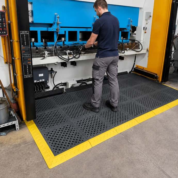 Rebourne H4 drainage anti-slip mat in front of machine