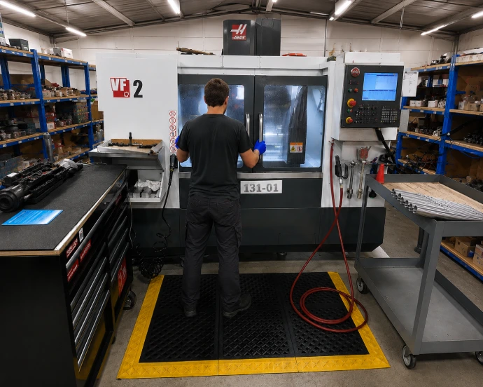Rebourne H2 in front of CNC machine in workshop