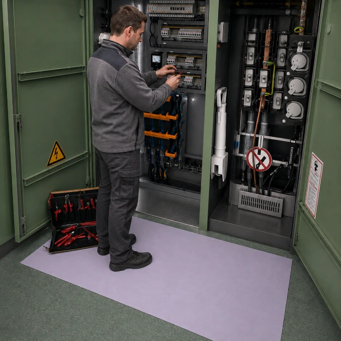 Rebourne E2 mat in front of a switchboard