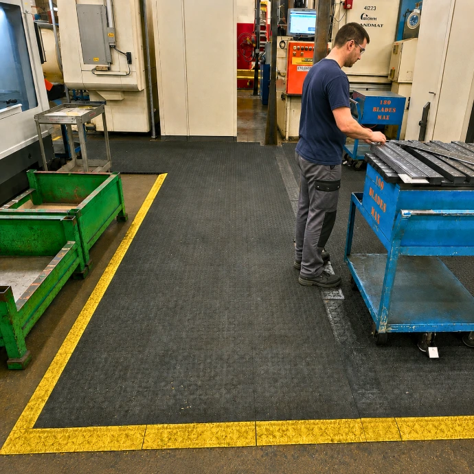 Rebourne H3 anti-slip anti-fatigue mat in metalworking environment
