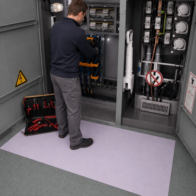 Rebourne E2 mat in front of a switchboard